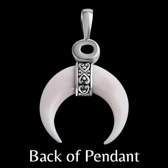 Hand Carved Bone Crescent Moon Sterling Silver Natural Chrome Diopside Pendant - Picture 4 of 5